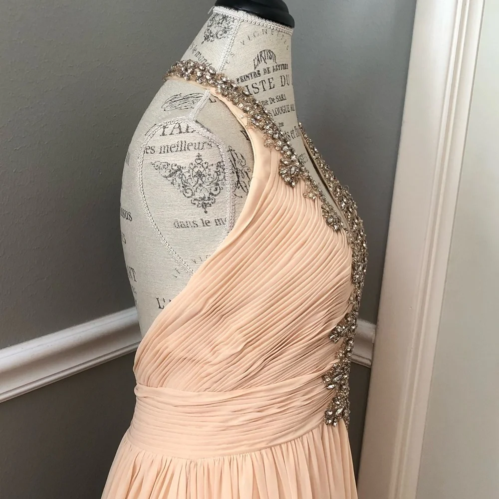 NEW COLORS SZ 12 NUDE JEWELED CHIFFON HALTER FORMAL EVENING GOWN